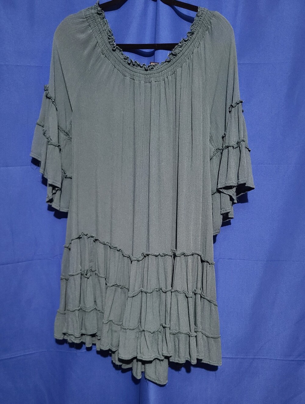Millenium Washed Sage Ruffle Tiered Tunic Dress Size Medium - Picture 4 of 5